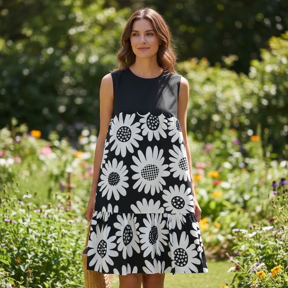Victoria Beckham for Target daisy print drop waist dress black/white Size Small